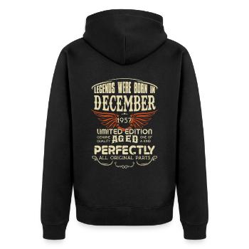 Legends Were Born In December 1957 Birthday - Unisex Premium Bio Zip Hoodie - Schwarz - Hinten - Nico (187cm)