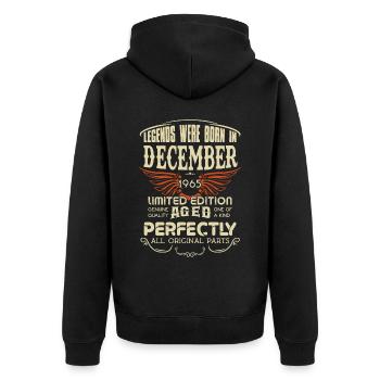 Legends Were Born In December 1965 Birthday - Unisex Premium Bio Zip Hoodie - Schwarz - Hinten - Nico (187cm)