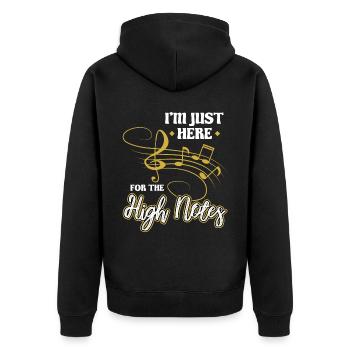 I'm Just Here For The High Notes - Opera Singer - Unisex Premium Bio Zip Hoodie - Schwarz - Hinten - Nico (187cm)