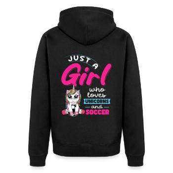 Just A Girl Who Loves Unicorns And Soccer - Unisex Premium Organic Zip Hoodie - black - Back - Nico (187cm)