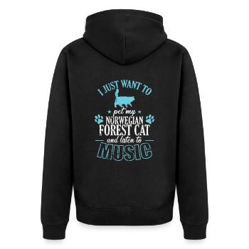 Caresser mon chat de la forêt norvégienne et écouter de la musique - Veste à capuche bio Premium Unisexe - noir - Dos - Nico (187cm)