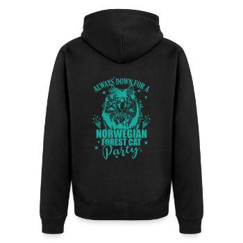 Always down for a Norwegian Forest Cat Party - Unisex Premium Bio Zip Hoodie - Schwarz - Hinten - Nico (187cm)
