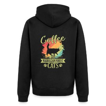 Café et gueule de bois des chats des forêts norvégiennes - Veste à capuche bio Premium Unisexe - noir - Dos - Nico (187cm)