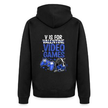 V Is For Video Games - Unisex Premium Organic Zip Hoodie - black - Back - Nico (187cm)