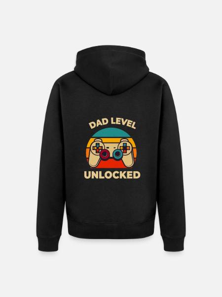 Dad Level Unlocked - Unisex Premium Organic Zip Hoodie - black