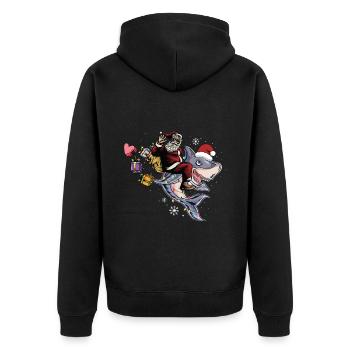 Weihnachten Hai Santa Claus Weihnachtsmann - Unisex Premium Bio Zip Hoodie - Schwarz - Hinten - Nico (187cm)