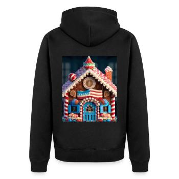American Christmas Gingerbread House with US - Unisex Premium Organic Zip Hoodie - black - Back - Nico (187cm)
