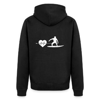 Surfen Herzschlag - Unisex Premium Bio Zip Hoodie - Schwarz - Hinten - Nico (187cm)