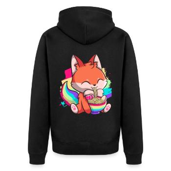 Kawaii Fox Japanese Ramen Noodles Rainbow Nied - Unisex Premium Organic Zip Hoodie - black - Back - Nico (187cm)
