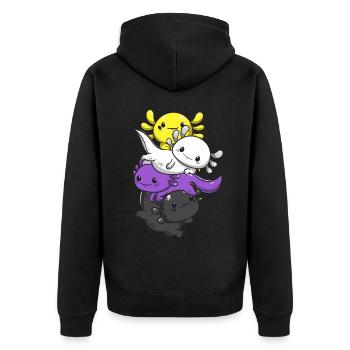 Nichtbinärer Stolz Kawaii Axolotl Haufen Nichtbinä - Unisex Premium Bio Zip Hoodie - Schwarz - Hinten - Nico (187cm)