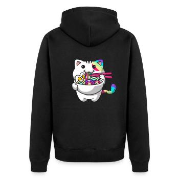 Kawaii Katze Japanische Ramen Nudeln Regenbogen Ni - Unisex Premium Bio Zip Hoodie - Schwarz - Hinten - Nico (187cm)