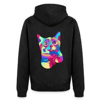 Katze Herz Aquarell Kunst - Unisex Premium Bio Zip Hoodie - Schwarz - Hinten - Nico (187cm)