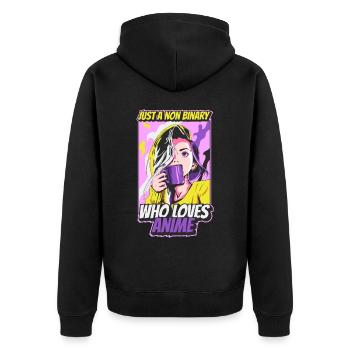 Lustiges nicht-binäres Anime-Mädchen Nur ein nicht - Unisex Premium Bio Zip Hoodie - Schwarz - Hinten - Nico (187cm)