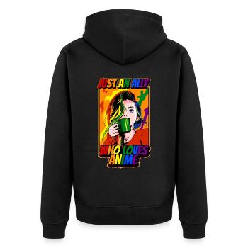 Funny Gay Ally Anime Girl Just An Ally W - Unisex Premium Organic Zip Hoodie - black - Back - Nico (187cm)