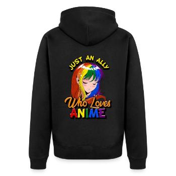 Gay Ally Anime Girl Just An Ally Who Loves Anime - Unisex Premium Organic Zip Hoodie - black - Back - Nico (187cm)