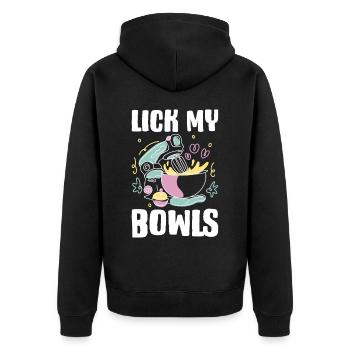 Lick My Bowls Baking Gift - Unisex Premium Organic Zip Hoodie - black - Back - Nico (187cm)