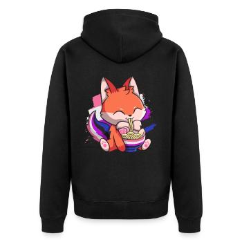 Genderfluid Stolz Kawaii Fuchs Ramen Nudeln Gender - Unisex Premium Bio Zip Hoodie - Schwarz - Hinten - Nico (187cm)