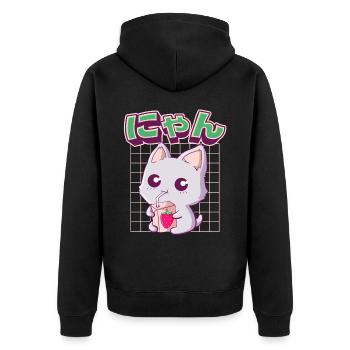 Kawaii Cat Lait de fraise japonais - Veste à capuche bio Premium Unisexe - noir - Dos - Nico (187cm)