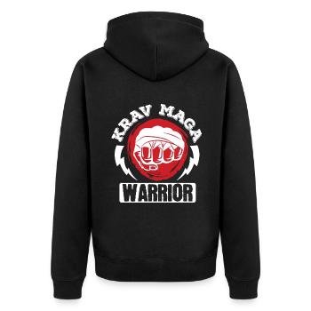 Krav Maga Apparel Israeli Self - Unisex Premium Bio Zip Hoodie - Schwarz - Hinten - Nico (187cm)