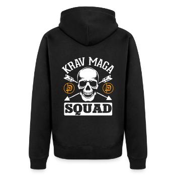 Krav Maga Apparel Israeli Self - Unisex Premium Bio Zip Hoodie - Schwarz - Hinten - Nico (187cm)