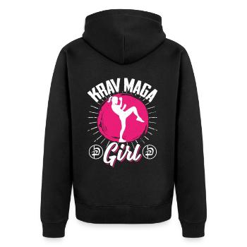 Krav Maga Apparel Israeli Self - Unisex Premium Bio Zip Hoodie - Schwarz - Hinten - Nico (187cm)