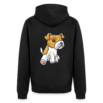 Kromfohrländer Hund Kuscheltier - Unisex Premium Bio Zip Hoodie - Schwarz - Hinten - Nico (187cm)