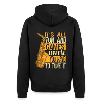 Saxophon Saxphonspieler - Unisex Premium Bio Zip Hoodie - Schwarz - Hinten - Nico (187cm)