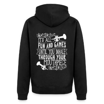 Trompeter Trompete Instrument Blechblasmusik - Unisex Premium Bio Zip Hoodie - Schwarz - Hinten - Nico (187cm)