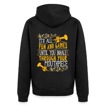 Trompeter Trompete Instrument Blechblasmusik - Unisex Premium Bio Zip Hoodie - Schwarz - Hinten - Nico (187cm)