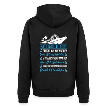Kreuzfahrt Regeln Glücklich Aufwachen - Unisex Premium Bio Zip Hoodie - Schwarz - Hinten - Nico (187cm)