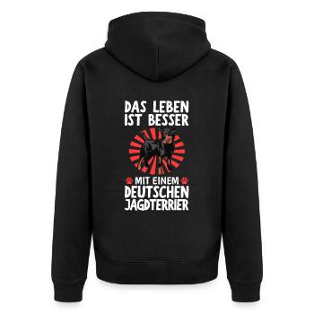 Leben ist besser mit einem Jagdterrier - Unisex Premium Bio Zip Hoodie - Schwarz - Hinten - Nico (187cm)
