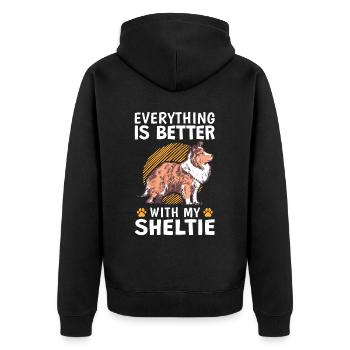 Alles ist besser mit einem Shetland Sheepdog - Unisex Premium Bio Zip Hoodie - Schwarz - Hinten - Nico (187cm)