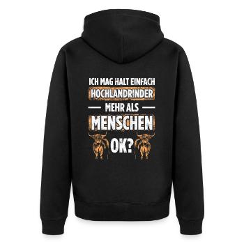 Ich Mag Halt Einfach Hochlandrinder Mehr Als Mensc - Unisex Premium Bio Zip Hoodie - Schwarz - Hinten - Nico (187cm)