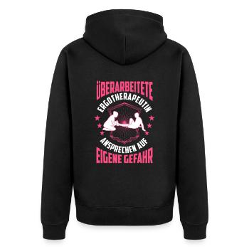 Überarbeitete Ergotherapeutin Ergotherapie - Unisex Premium Bio Zip Hoodie - Schwarz - Hinten - Nico (187cm)