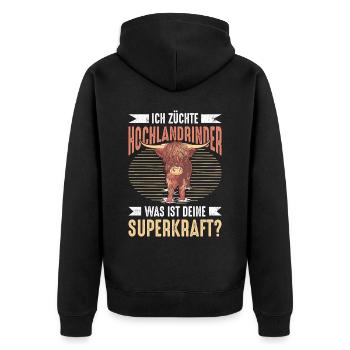 Ich Züchte Hochlandrinder Was Ist Deine Superkraft - Unisex Premium Bio Zip Hoodie - Schwarz - Hinten - Nico (187cm)