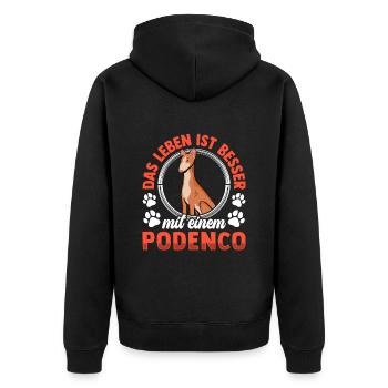 Leben mit Podenco spanischer Podenco - Unisex Premium Bio Zip Hoodie - Schwarz - Hinten - Nico (187cm)