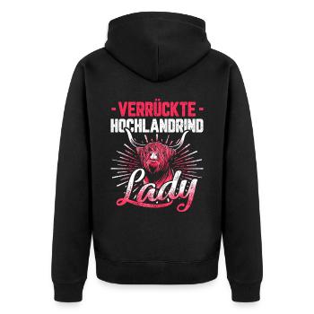 Verrückte Hochlandrind Lady Geschenk - Unisex Premium Bio Zip Hoodie - Schwarz - Hinten - Nico (187cm)