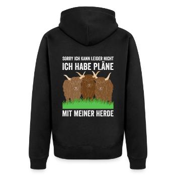 Kann Leider Nicht Ich Habe Pläne Mit Meiner Herde - Unisex Premium Bio Zip Hoodie - Schwarz - Hinten - Nico (187cm)