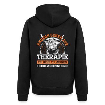 Andere Gehen Zur Therapie Gehe Zu Hochlandrindern - Unisex Premium Bio Zip Hoodie - Schwarz - Hinten - Nico (187cm)