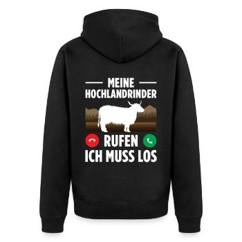 Meine Hochlandrinder Rufen Ich Muss Los - Unisex Premium Bio Zip Hoodie - Schwarz - Hinten - Nico (187cm)