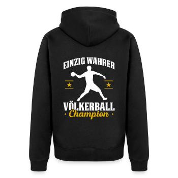 Einzig Wahrer Völkerball Champion Geschenk - Unisex Premium Bio Zip Hoodie - Schwarz - Hinten - Nico (187cm)