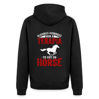 Algonus Men’s Therapy Je fais de l’équitation - Veste à capuche bio Premium Unisexe - noir - Dos - Nico (187cm)