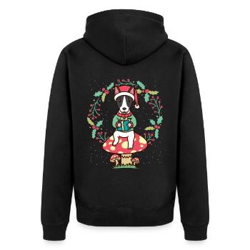 Rat Terrier Hund Auf Pilz Weihnachtskranz - Unisex Premium Bio Zip Hoodie - Schwarz - Hinten - Nico (187cm)