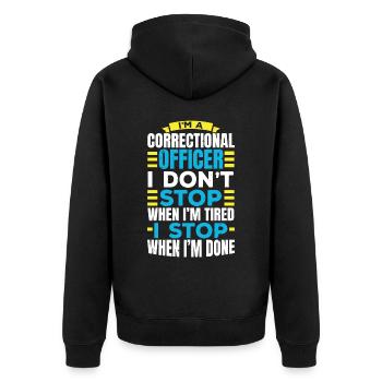 Ich bin ein Justizvollzugsbeamter Gefängniswärter - Unisex Premium Bio Zip Hoodie - Schwarz - Hinten - Nico (187cm)