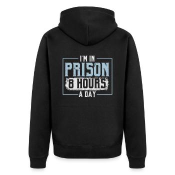 Ich bin 8 Stunden am Tag im Gefängnis Justizvollzugsbeamter - Unisex Premium Bio Zip Hoodie - Schwarz - Hinten - Nico (187cm)