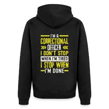 Ich bin ein Justizvollzugsbeamter Gefängniswärter - Unisex Premium Bio Zip Hoodie - Schwarz - Hinten - Nico (187cm)