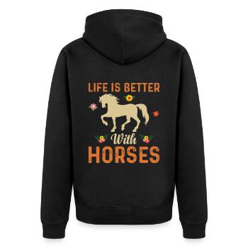Life is better with horses Flower Power - Unisex Premium Organic Zip Hoodie - black - Back - Nico (187cm)
