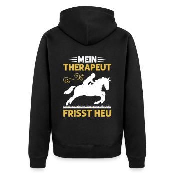 Mein Therapeut Frisst Heu Reiten - Unisex Premium Bio Zip Hoodie - Schwarz - Hinten - Nico (187cm)