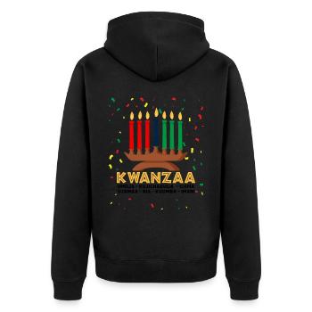 kwanzaa, kinara candle kwanzaa - Unisex Premium Bio Zip Hoodie - Schwarz - Hinten - Nico (187cm)