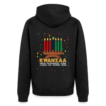 kwanzaa, kinara candle kwanzaa - Unisex Premium Bio Zip Hoodie - Schwarz - Hinten - Nico (187cm)
